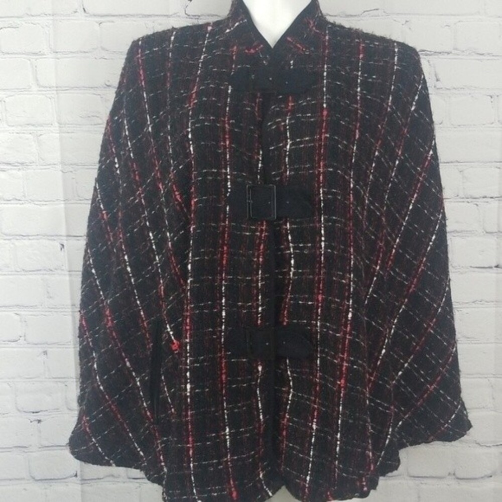Anne Carson tweed cape with buckles